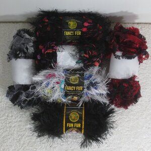 NEW Lyon Brand Yarn Black Red White Lot of 6 Skeins Mixed Fancy Fur 10.4 Ounces